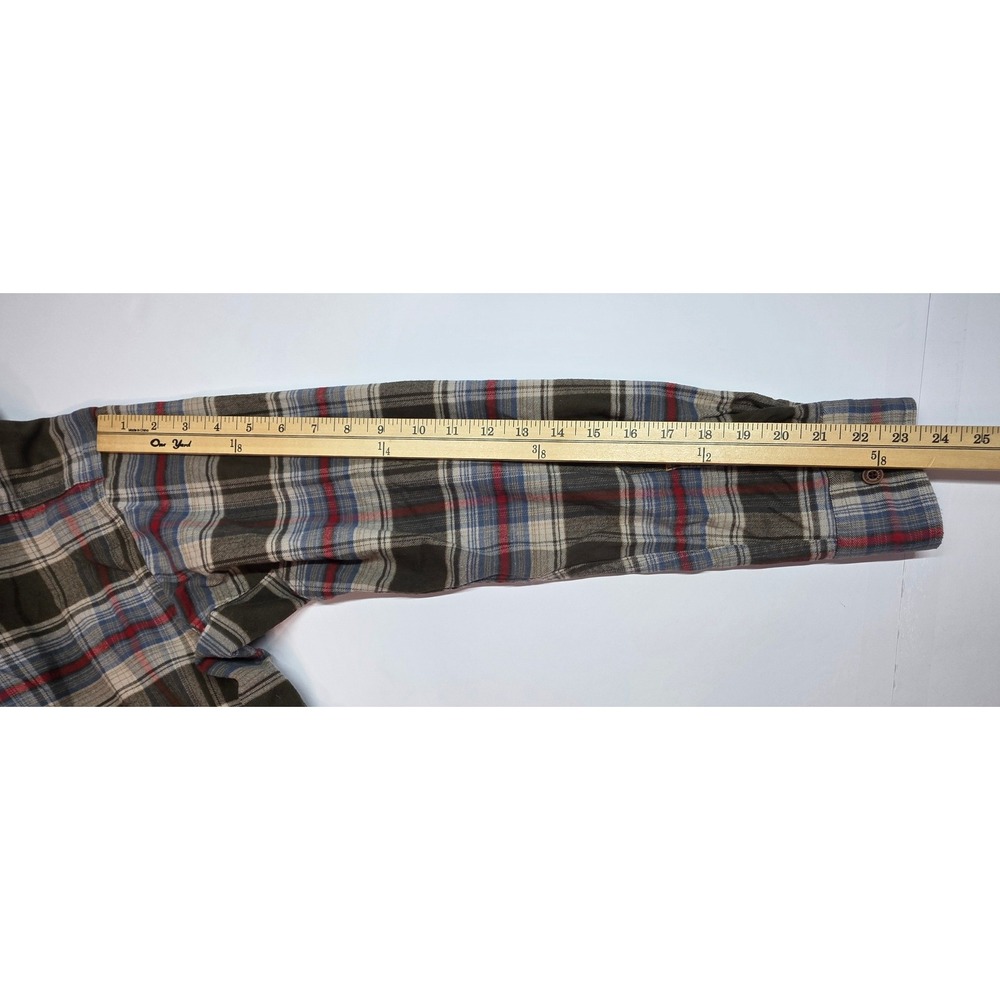 Ariat Rebar Mens Medium Plaid Flannel Work Shirt Olive Red Blue Button Down - Picture 9 of 10